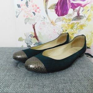 French Sole Cap Toe Forest Green Ballet Flats
